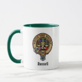 Clan Russell Crest over Tartan マグカップ (左)