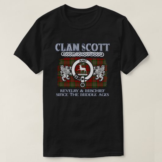 Clan Scott crestスコットランドのクランドスコットランドの姓 Tシャツ (デザイン正面)