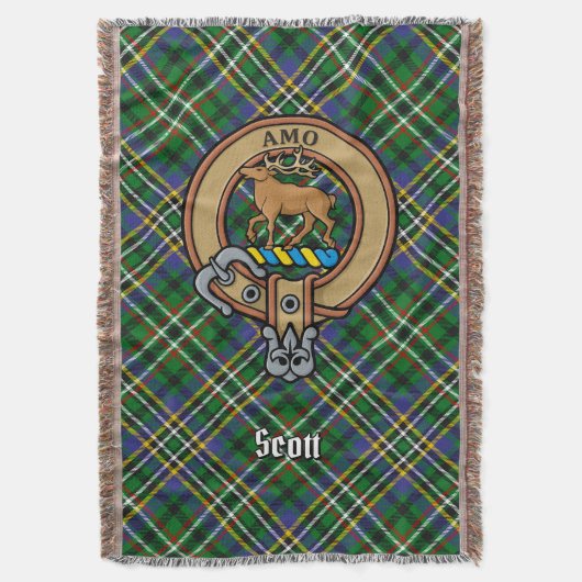 Clan Scott Crest over Green Tartan スローブランケット (正面縦)