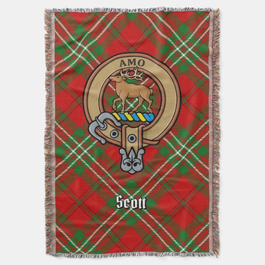 Clan Scott Crest over Red Tartan スローブランケット (正面縦)
