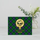 Clan Sinclair Crest over Hunting Tartan 箔招待状ポストカード (立ち正面)