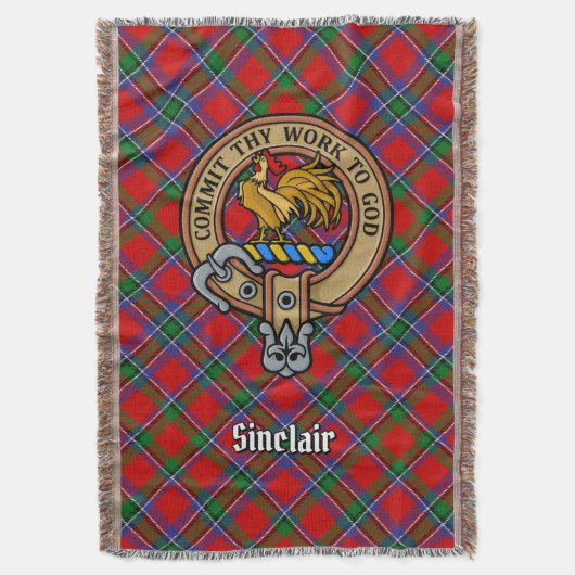 Clan Sinclair Crest over Red Tartan スローブランケット (正面縦)