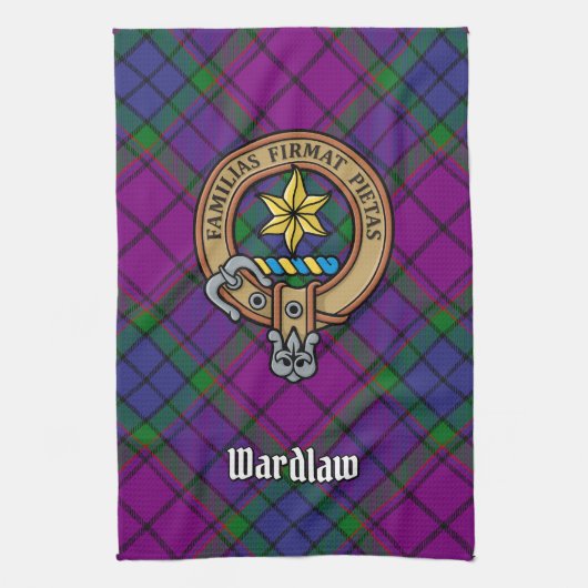 Clan Wardlaw Crest over Tartan キッチンタオル (縦)