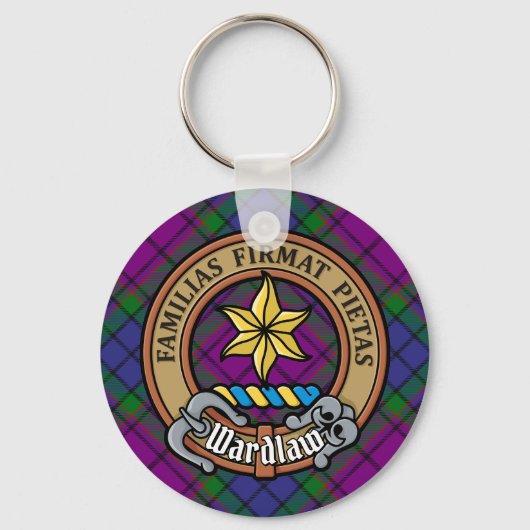 Clan Wardlaw Crest over Tartan キーホルダー (正面)