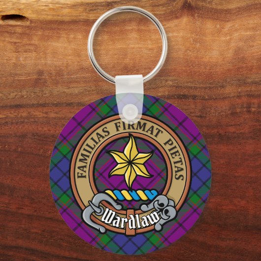 Clan Wardlaw Crest over Tartan キーホルダー (正面)