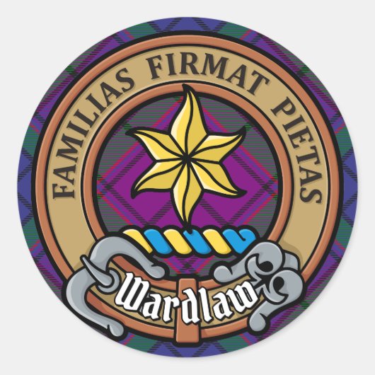 Clan Wardlaw Crest over Tartan ラウンドシール (正面)