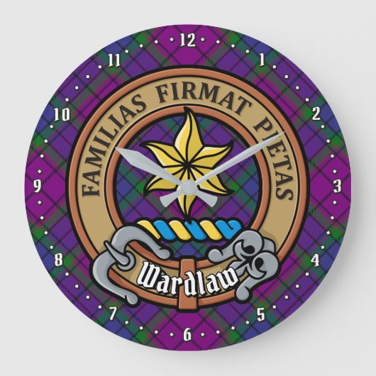 Clan Wardlaw Crest over Tartan ラージ壁時計 (正面)