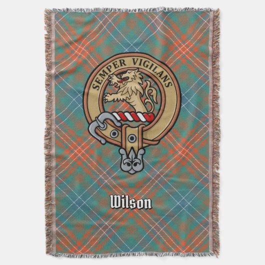 Clan Wilson Crest over Ancient Tartan スローブランケット (正面縦)