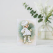 Clapsaddle: もみの小枝を搭載する冬の男の子 名刺 (スタンド正面)