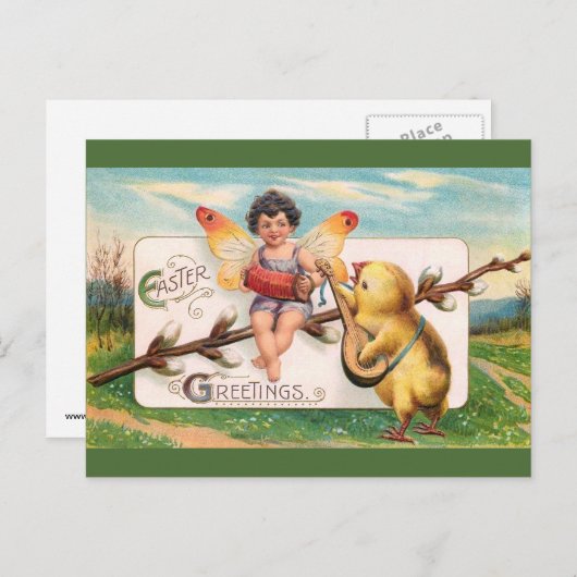 Clapsaddle：イースターフェアリーを作る音楽 シーズンポストカード (正面/裏面)