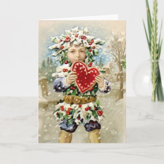 Clapsaddle: ハートのヒイラギの男の子 シーズンカード (正面)