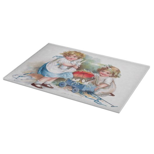 Clapsaddle: バニーと遊んでいる女の子 カッティングボード (角)