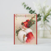 Clapsaddle: ヒイラギの帽子を持つ冬の女の子 シーズンポストカード (スタンド正面)