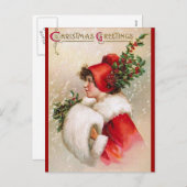 Clapsaddle: ヒイラギの帽子を持つ冬の女の子 シーズンポストカード (正面/裏面)