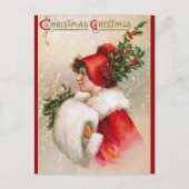 Clapsaddle: ヒイラギの帽子を持つ冬の女の子 シーズンポストカード (正面)