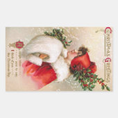 Clapsaddle: ヒイラギの帽子を持つ冬の女の子 長方形シール (正面)