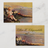 Clapsaddle: フルートおよび鳥を持つ小さい天使 名刺 (正面/裏面)