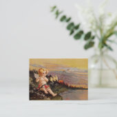 Clapsaddle: フルートおよび鳥を持つ小さい天使 名刺 (スタンド正面)