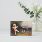 Clapsaddle: フルートを持つ小さい天使 名刺 (スタンド正面)