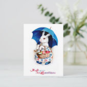 Clapsaddle:傘を持つイースターバニーガール シーズンポストカード (スタンド正面)