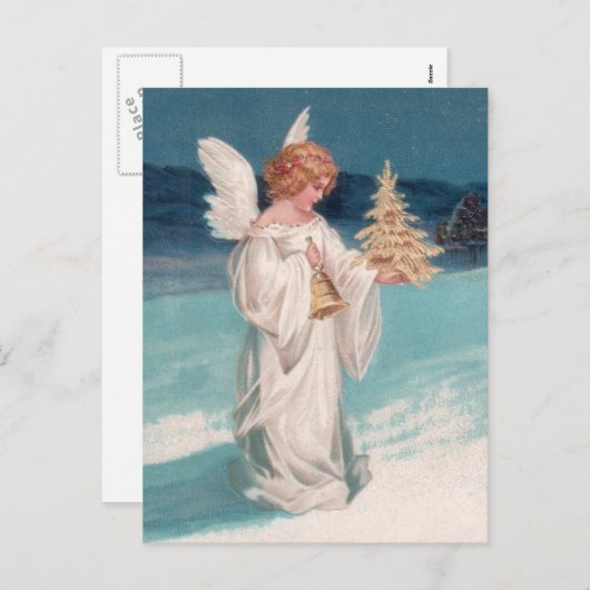 Clapsaddle: 鐘とのクリスマスの天使 シーズンポストカード (正面/裏面)