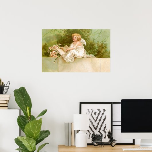 Clapsaddle: Angel with Book and Flowers ポスター (ホームオフィス)