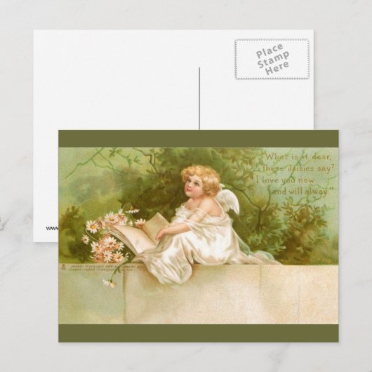 Clapsaddle: Angel with Book and Flowers ポストカード (正面/裏面)