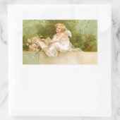 Clapsaddle: Angel with Book and Flowers 長方形シール (バッグ)