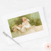 Clapsaddle: Angel with Book and Flowers 長方形シール (封筒)