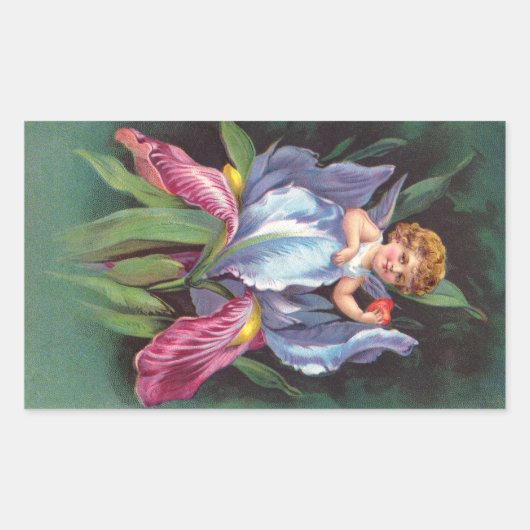 Clapsaddle: Flower Cherub Iris 長方形シール (正面)