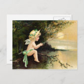 Clapsaddle: Little Cherub with魚釣り棒 ポストカード (正面/裏面)