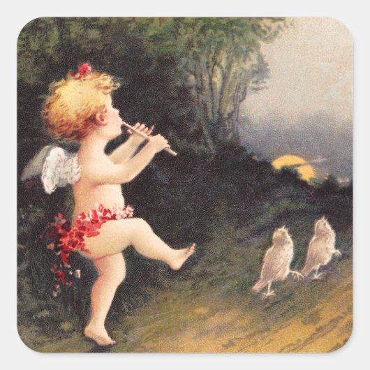 Clapsaddle: Little Cherub with Flute スクエアシール (正面)