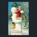 Clapsaddle: Snowman with Angel Girl ポスター<br><div class="desc">A charming vintage Christmas poster featuring a snowman with an angel girl,  painted by the American illustrator/commercial artist Ellen Hattie Clapsaddle.</div>