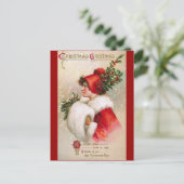 Clapsaddle: Winter Girl with Holly Hat ポストカード (スタンド正面)