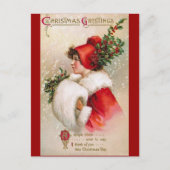 Clapsaddle: Winter Girl with Holly Hat ポストカード (正面)