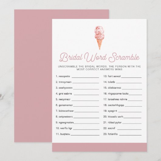 CLARAレトロアイスクリーム ブライダルシャワー ワードスクランブル 招待状 (正面/裏面)