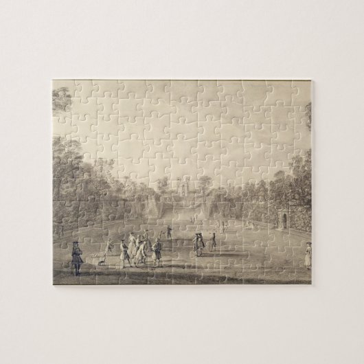 Claremont 1738年のボーリング・グリーン(版木、銅版、版画) ジグソーパズル (横)