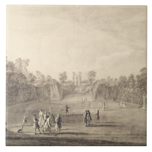 Claremont 1738年のボーリング・グリーン(版木、銅版、版画) タイル (正面)