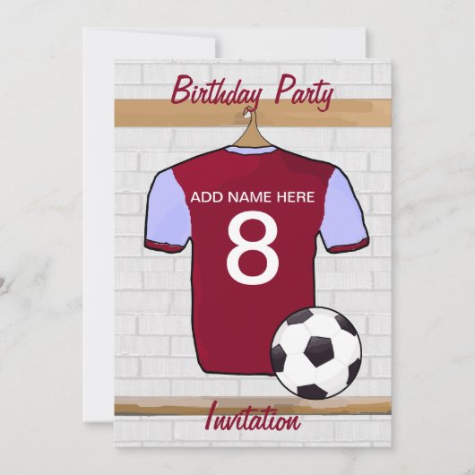 Claretおよび青いサッカージャージーの誕生会 招待状 (正面)