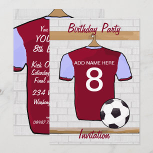 Claretおよび青いサッカージャージーの誕生会 招待状