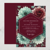 Claret Aquamarine Bloom Wedding 招待状 (正面/裏面)