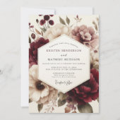 Claret Moody Bloom Wedding 招待状 (正面)