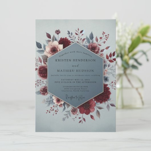 Claret Slate Painterly Bloom Wedding 招待状 (スタンド正面)