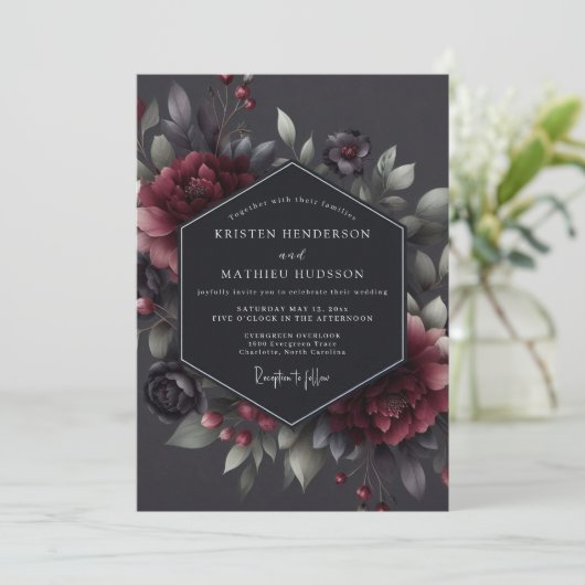 Claret Somber Flora Wedding 招待状 (スタンド正面)