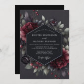 Claret Somber Flora Wedding 招待状 (正面/裏面)