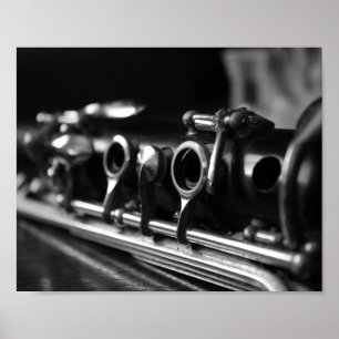 Clarinetポスター、モノクロ写真 ポスター