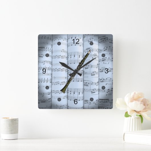 Clarinet~シ転がートミュージック~青い濃淡の背景~ スクエア壁時計 (ホーム)