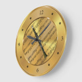 Clarinet ～楽譜～金ゴールド背景ユニーク～ ラージ壁時計 (傾斜)