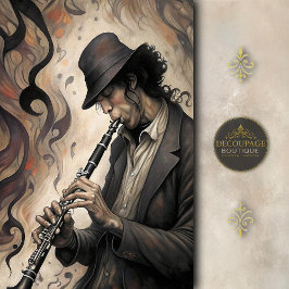Clarinet Musician With Abstract Swirls Decoupage 薄葉紙