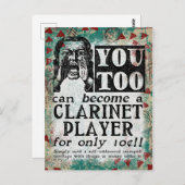 Clarinet Playerはがき – おもしろいヴィンテージレトロ ポストカード (正面/裏面)